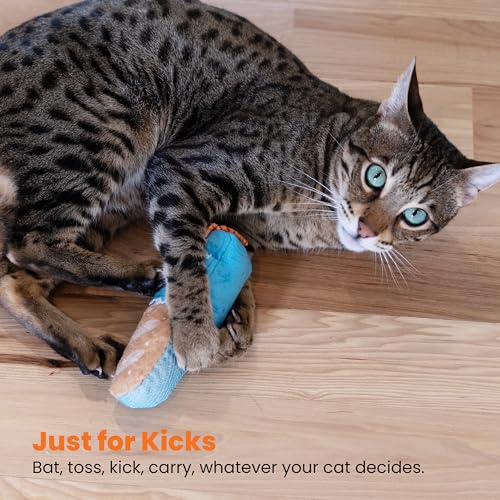 Image of Catstages Loaf Kicker Toy with Catnip and Dental Mesh, Bread Shape, Plush and Ribbon Cat Toy for Kicking, Tossing, and Teeth Cleaning, Tan