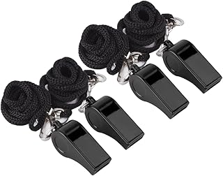 UPKOCH 4個 プラスチック製軽量ホイッスル ブラック紐付き 緊急用サバイバル笛 審判 救助隊向け携帯便利