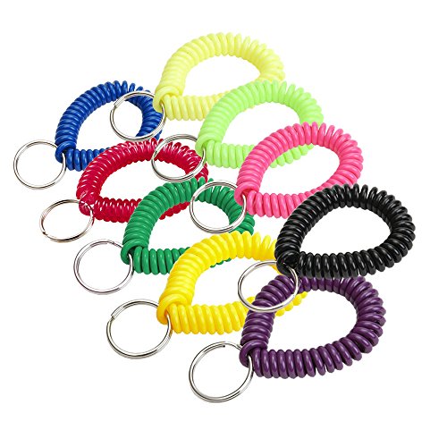 Image of Lucky Line 2 inch Spiral Wrist Coil with Steel Key Ring, Flexible Wrist Band Key Chain Bracelet, Stretches to 12 inch, 10 PK, Assorted Colors (410100)