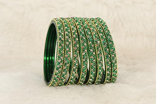 Image of NMII Glass Bangles Set For Girls and Women Studded Zircon Gemstone and Beads I women bangles I (Pack of 8)