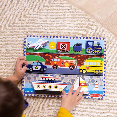 Image of Melissa & Doug Vehicles Wooden Chunky Puzzle (9 pcs), Educational Screen Free Activity for Toddler, Preschoolers and Kids Ages 2+- FSC Certified (Pack of 12)