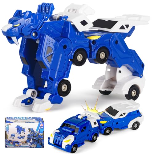 Image of Collision Transforming Dinosaur Car Toy, 2 in 1 Magnetic Car Transform into Dinosaur Toys, Dino Robot Toy, Transformer Toys for boys 4-6, Deformation Car Birthday Party Gifts for Kids Boys Girls, Blue