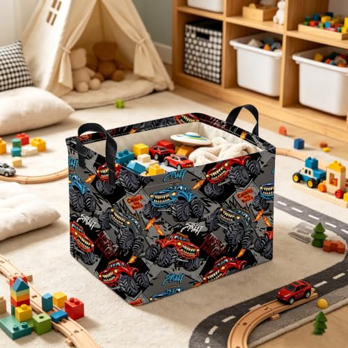Image of Rectangular Cool Car Basket,Monster Truck Storage Box,Waterproof collapsible basket for boy,Cute Baskets with Handles for Room Decor,Gift Baskets(Car)