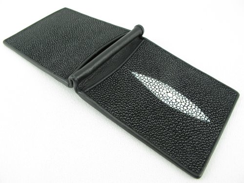 Pelgio Genuine Stingray Skin Money Clip Slim Fold Wallet (Diamond Black) #TOP3