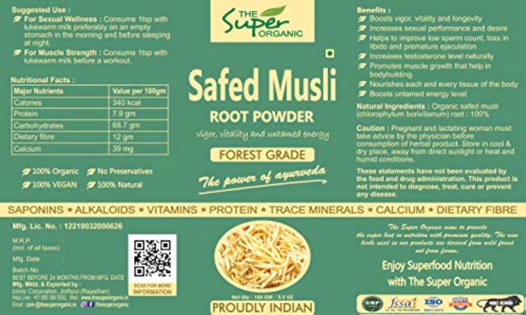 Organic Safed Musli Powder Pack of 2, 100 gm Each