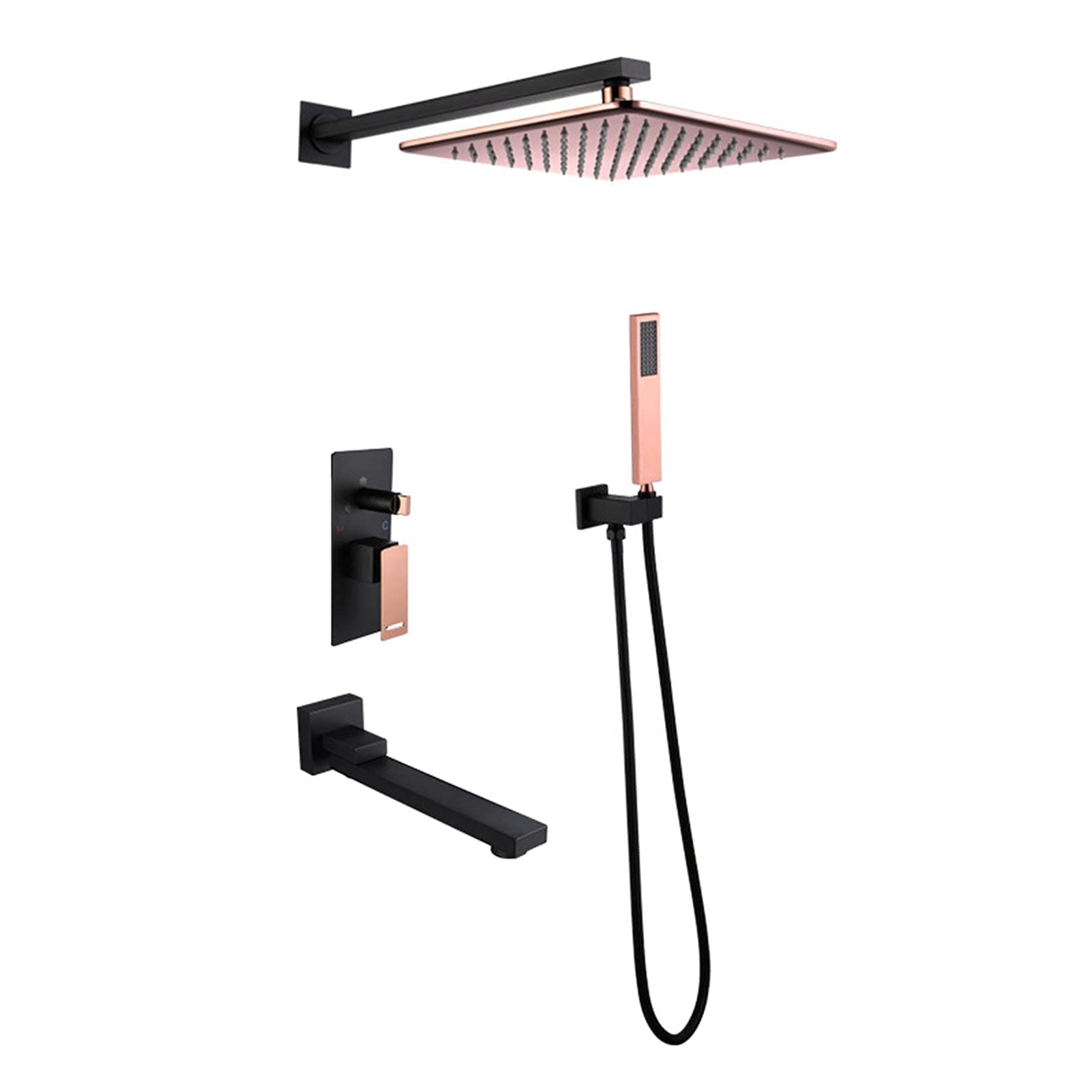 AYCDL Rainfall Shower System Black Rose Gold, Modern 10 Inch Shower Head with Handheld Shower, Wall Mounted Bathtub Faucet Set, Rain Mixer Shower Set