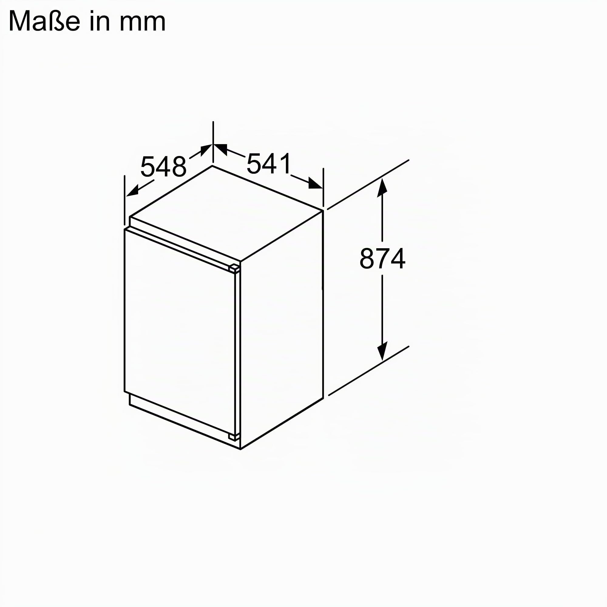 Neff KI2221SE0, N 30, Einbau-Kühlschrank, integrierbarer Kühlautomat mit Gefrierfach 88x56 cm, 104L Kühlen, 15L Gefrieren, Made in Germany, Schleppscharnier, EcoAirflow, Sicherheitsglasablagen