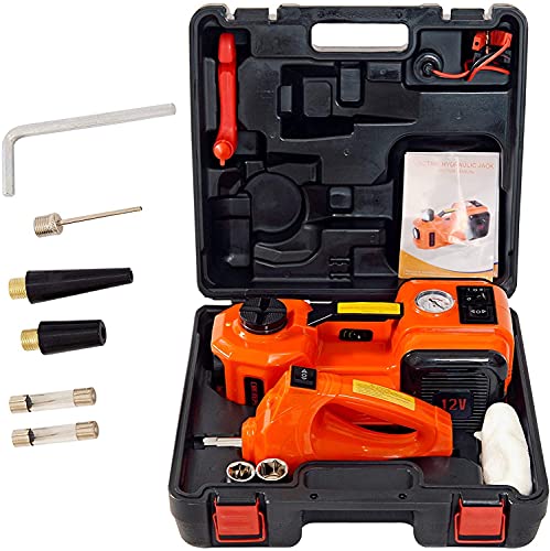 Electric Car Jack 5 Ton 12V Hydraulic Car Jack with Tire Inflator Pump and LED Light Electric Car Jack Lift Floor Jack for SUV Sedans Tire Change