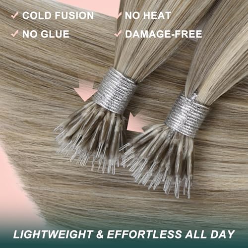 Image of Easyouth 18 Inch Nano Bead Hair Extension Human Hair Highlight, for Wedding