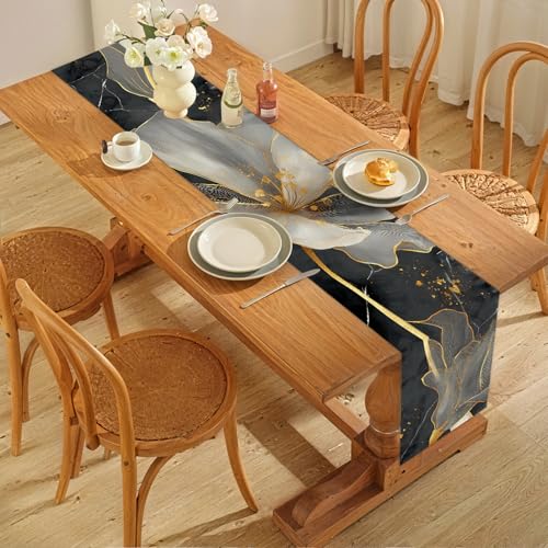 ANNA QUEEN Modern Luxury Table Runner and Placemats Set of 6 – 13"x72" Table Runner & 12"x18" Placemats, Black and Gold Abstract Floral Art Elegant Dining Table Decor by ANNA QUEEN - Used condition - Image 7