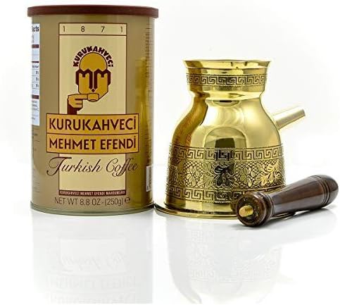 Mehmet Efendi Turkish Coffee 8.8OZ - Greek Turkish Coffee Pot Solid Brass 3mm - Handmade Olympicco Collection (11.6 Oz) Pack of 2 (2 pack 11.6oz)