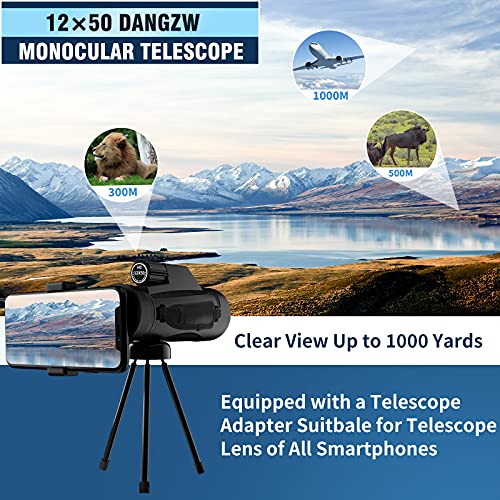DANGZW Monokular Teleskop, HD 12x50 Wasserdicht Monokulare Teleskop BAK4 Prisma mit Tragbare Handyhalterung & Stativ… – Bild 3