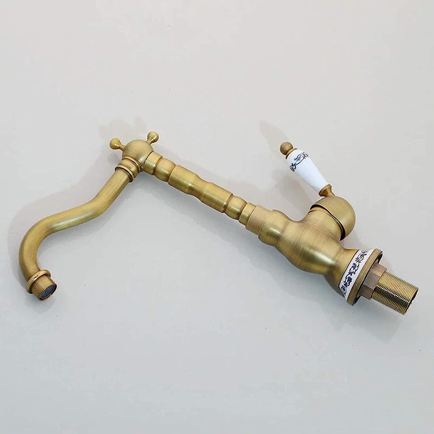 COSZWQDP Antique Brass Finish Kitchen Sink Swivel Faucet Mixer Taps Vanity Ceramic Handle Tap