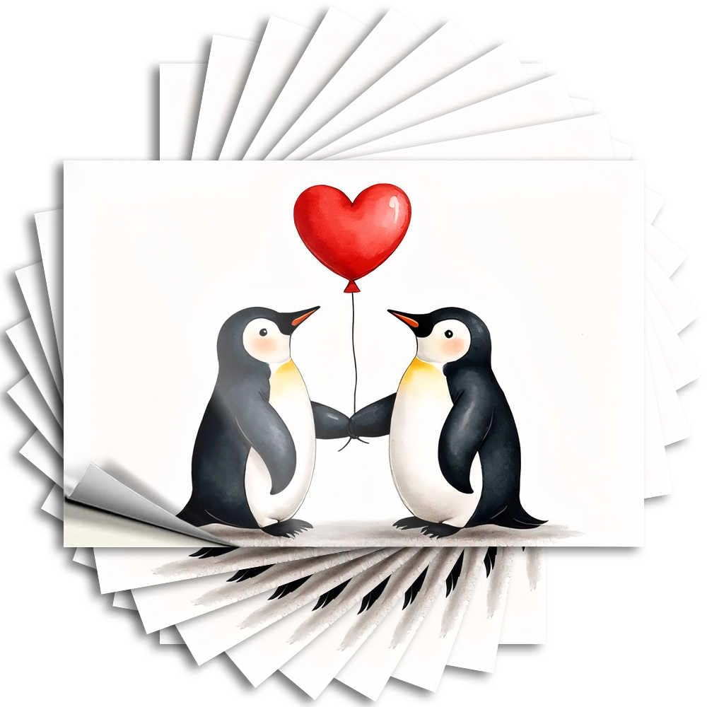 Abipuir - Toolbox Stickers, Penguins Holding Hands with Heart Balloons, 10 Unsuitable Motorcycle Helmet Stickers (8 x 12 cm)