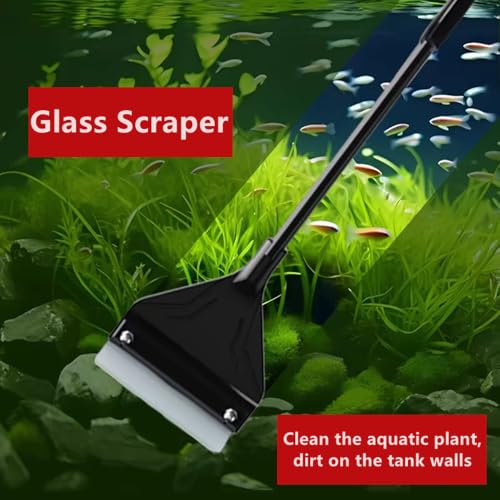 Image of Lominie Algae Scraper for Glass Aquariums, Extends to 25.6 inch Fish Tank Cleaner, Stainless Steel Algae Scraper for Fish Tank with 10 Blades, Aquarium Glass Cleaning Tools, Cleaning Accessories