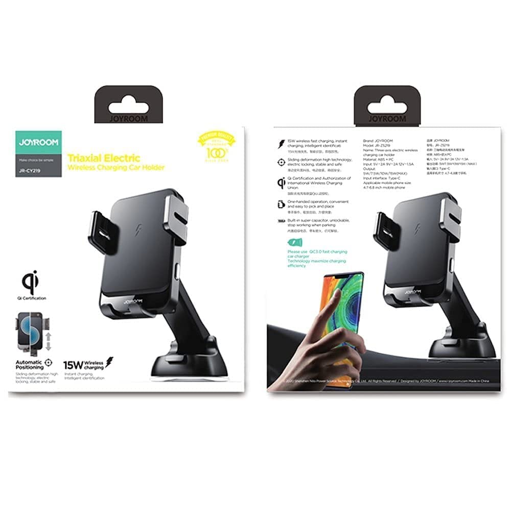 joyroom Samochodowa ?adowarka samochodowa Qi Wireless 15 W automatyczna ?adowarka samochodowa elektryczny uchwyt na telefon komórkowy kompatybilny z desk? rozdzielcz? czarny