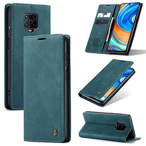 Cracedily Handyhülle für Xiaomi Redmi Note 9 Pro/Redmi Note 9S Hülle Klapphülle Premium Lederhülle Klappbar Flip Case Tasche Magnet Kartenfach Standfunktion Klapphülle Schutzhülle Blaugrün