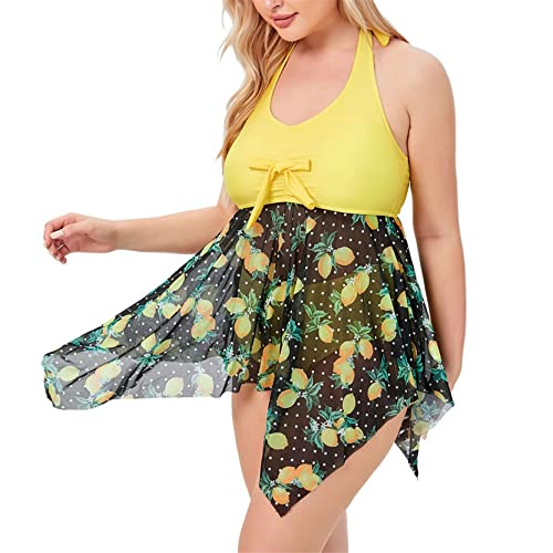 Maillot de bain deux pièces grande taille en maille patchwork et motif citron sexy