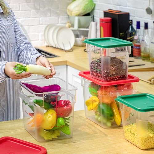 Image of Lallisa 4 Pcs 8qt & 4qt Clear Food Storage Containers with Lids Handles and Scales, Stackable Plastic Square Food Storage Containers for Dough Proofing Baking Kitchen Restaurant(Red, Green)