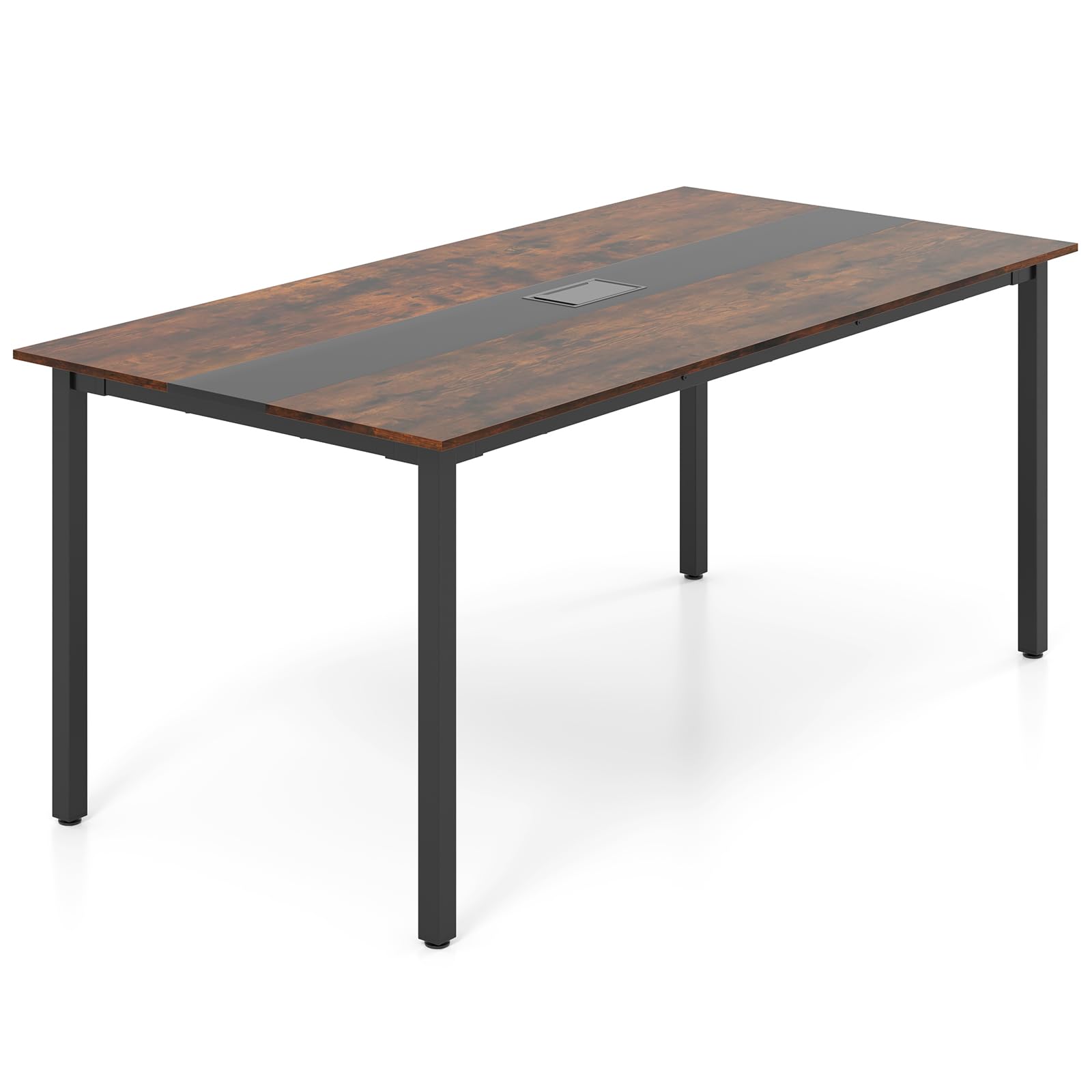 GYMAX Tavolo Discussioni di Gruppo per 8-10 Persone, Sistema di Gestione dei Cavi, Grande Scrivania Rettangolare per Riunioni in Ufficio, Sala Conferenze, 180 x 90 x 75,5 cm, Stile Industriale
