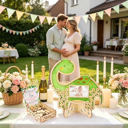 Libro de visitas para boda de madera con 100 placas de dinosaurio para comunión 7
