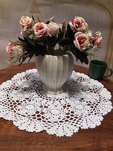 Damanni White Cotton Handmade Crochet Lace Tablecloth Doilies Table Overlay,Round,16 Inch,2PCS - Thumbnail 3
