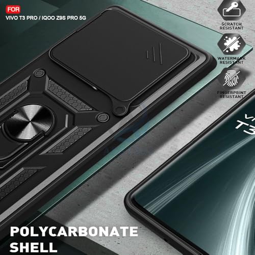 Image of AESTMO Tough Armor iQOO Z9S Pro /Vivo T3 Pro 5G Bumper Back Case Cover | Ring Holder & Sliding Camera Shield Cover | 360 Degree Protection Back Case Cover iQOO Z9S (Black)