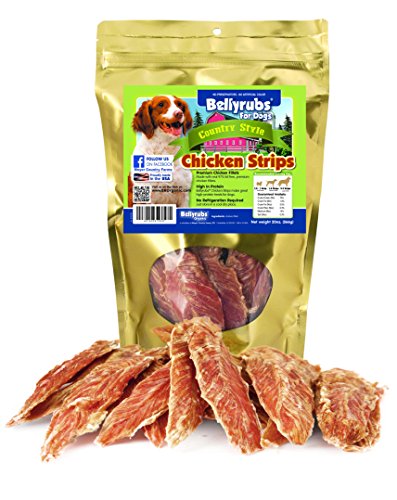 Bellyrubs Country Style Chicken Strips for Small to Large Dogs 20oz | Real Chicken Fillet Sticks | All-Natural Gluten & Grain Free Chicken Jerky Treats | High Protein Dog Training Chews | Made in USA