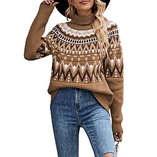 Image of JUNBOON Women's Casual Leopard Print Knitted Pullover Sweaters Long Sleeve Crew Neck Jumper Tops