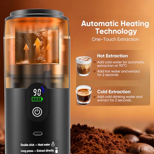 Cafetera Espresso Portátil, 3 en 1 Máquina de Café Eléctrica Compatible con Cápsulas Nespresso & Café Molido, Autocalentamiento, USB Recargable, Presión de 25 Bar, para Viajes Camping Coche Oficina - imagen 5