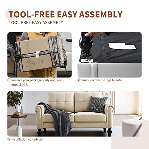 Husbedom 60.6 Inches Loveseat Sofa, Air Leather Small Couches For Small Spaces, Comfy Couch For Living Room, Bedroom, Apartment, Studio, Beige #TOP6