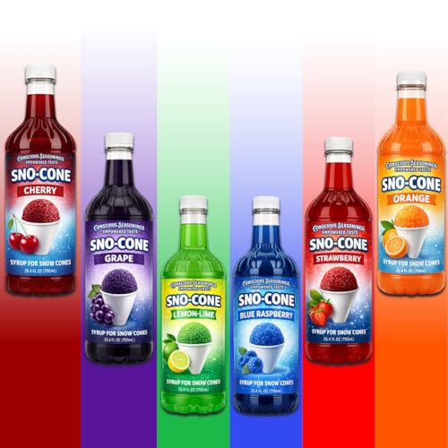 Conscious Seasonings Snow Syrup - Assorted 6 Flavores - 25.4 Fl Oz ea | cherry, grape, lime, blue raspberry, strawberry, orange