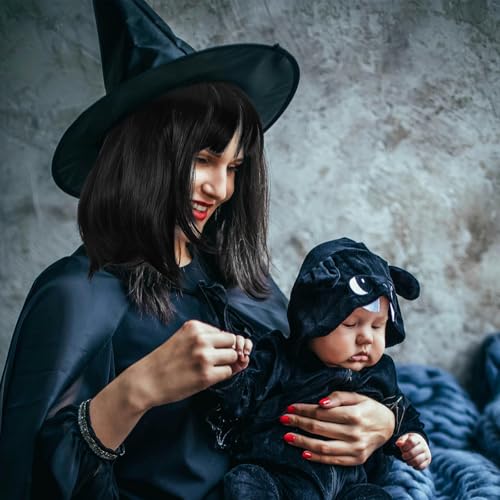 MUSISALY Naturalny Krótkie Bob Cosplay Peruka z Grzywką Czarna Prosta Peruka Halloween i Imprezy Kostiumowe dla Kobiet Co Dzień i Cosplay
