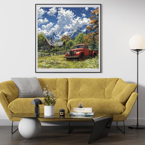 Image of Moohue DIY Counted Stamped Cross Stitch Kits for Adults 14 Count Cross Stitch Patterns Printed Cross Stitch Kits for Adults (Mountain Car)