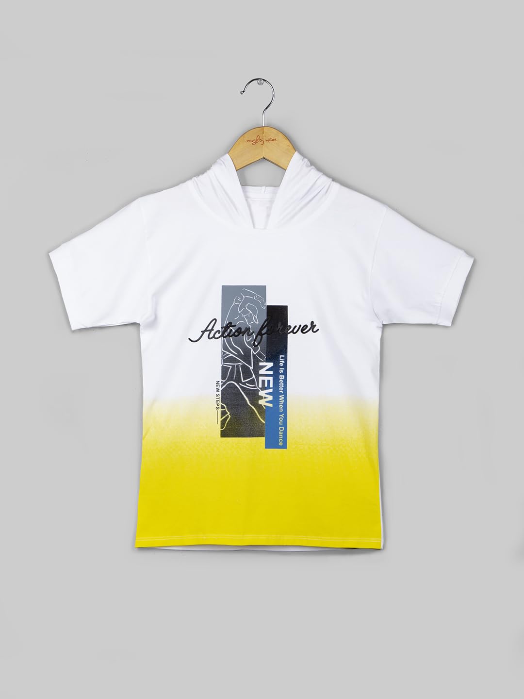 Naughty Ninos Weißes Baumwoll-T-Shirt mit Kapuze für Jungen von 5 bis 14 Jahren