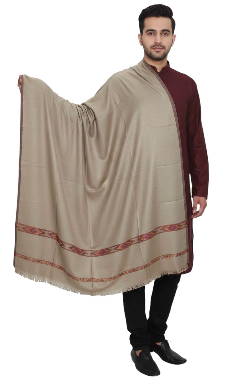 Grey Wool Solid Men's Kullu Border Shawl-063-image-24