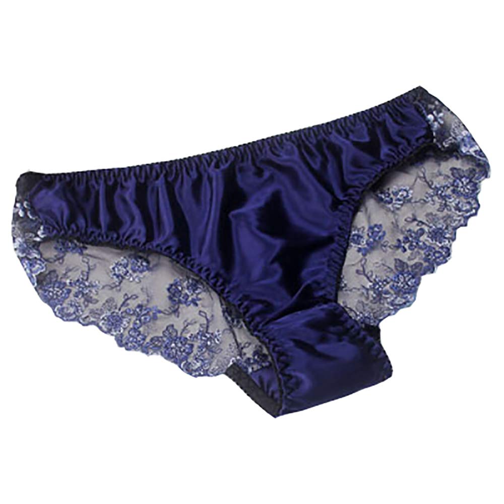 Lsharon Silk Women's Navy Lsharon Sexy Mulberry Silk Briefs Lingerie Lace Thong Underwear Panties (M(Tag L), )