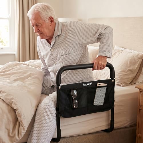 kajkey Aufstehhilfe Bett Senioren & Schwangere Stabiler Bettgriff mit Tasche & Sicherheitsgurt rutschfeste Aufstehhilfe für Betten & Boxspring Werkzeuglose Montage