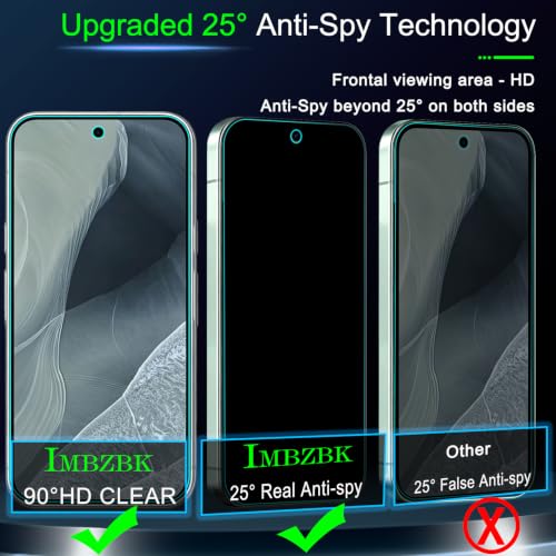 Image of IMBZBK Privacy Screen Protector for Google Pixel 11, 3+3 Pack | 25 Anti Spy, 9H+ Tempered Glass, Military Grade Shatterproof, Auto-Dust Removal, Case Friendly, with Camera Lens Protector