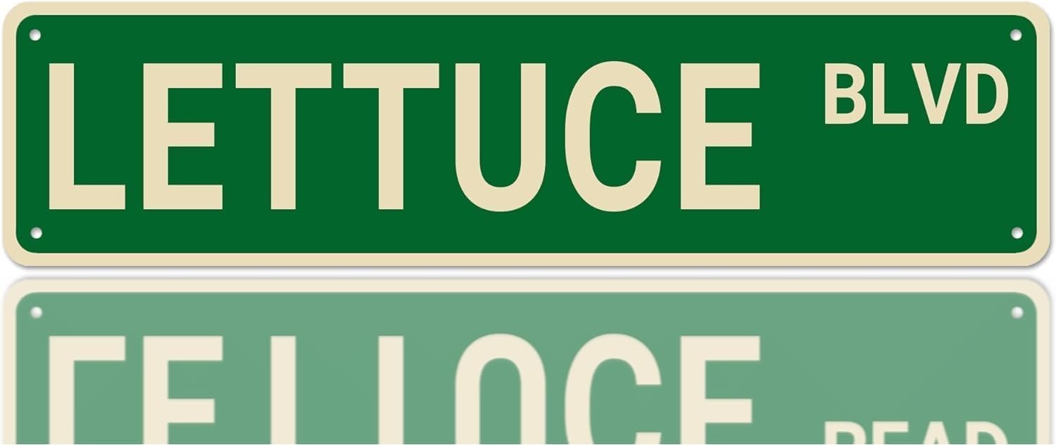 peiyeety Lettuce BLVD Funny Metal Tin Sign, Street Wall Decor, Quality Rustic Accent for Home Kitchen Farmhouse Lettuce Lover Spaces, Novelty Vegetable Horizontal Wall Plaque for Indoor Use 4x16 Inch