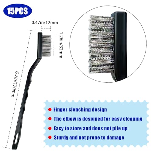 Image of 15PCS Mini Stainless Steel Wire Brush Set, Curved Handle Masonry Brushes, Wire Bristle Scratch Brush for Cleaning Welding Slag, Rust, Paint, Metal, Wood, Rust Remover Tool