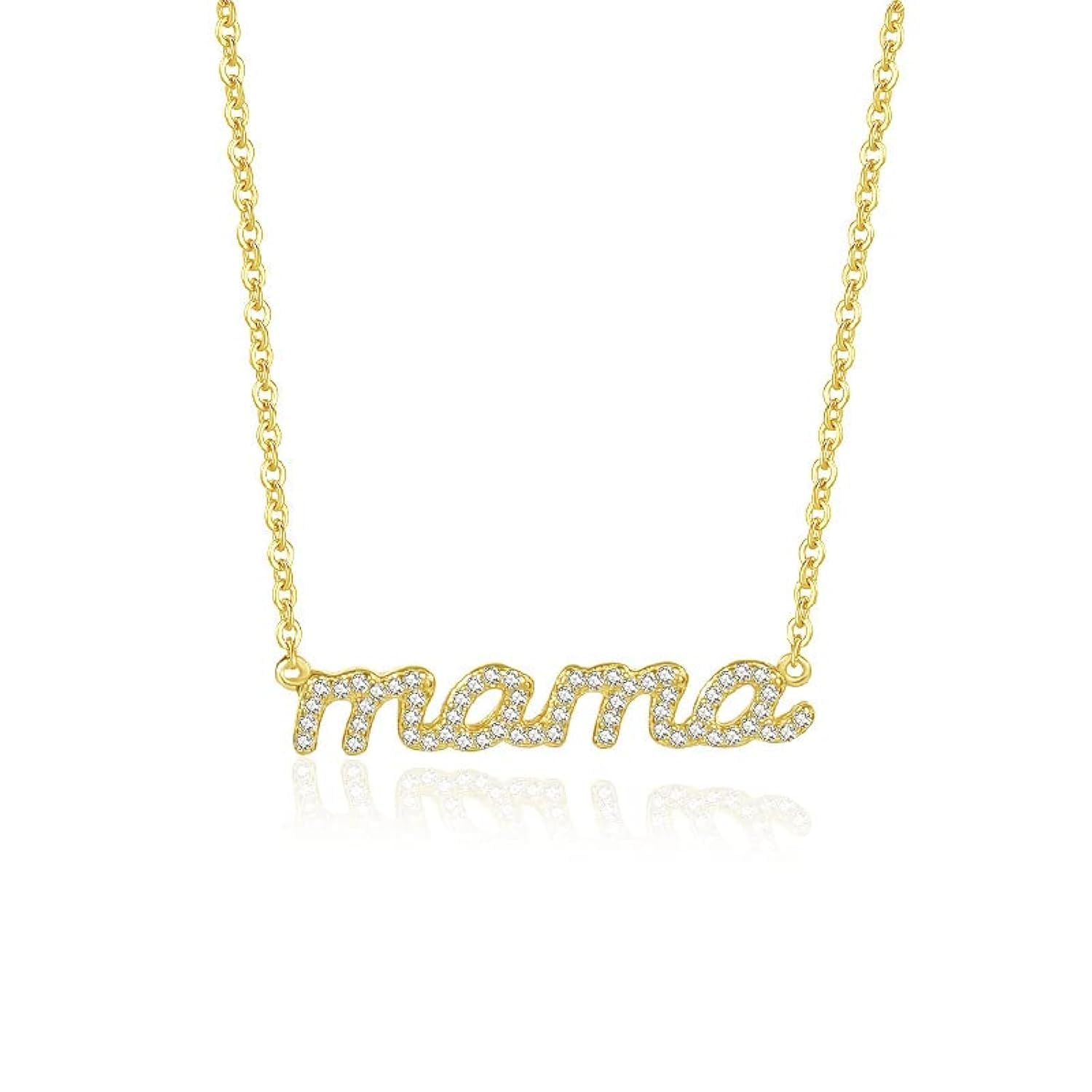 AMINKINA 14K Gold Moissanite Alphabet Pendant Necklace, Sparkling Mama Necklace - Unique Mother's Day Jewelry Gift