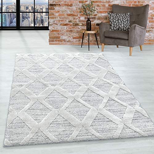 Hochflor Teppich Wohnzimmer Shaggy 3D Skandinavisch Design 280x370 cm Grau - für Schlafzimmer Esszimmer Küche Boho 20 mm Florhöhe Extra Weich Flauschig Pflegeleicht