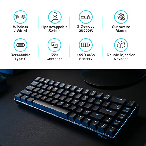 Image of RK ROYAL KLUDGE RK68 Hot-Swappable 65% Wireless Mechanical Keyboard, 60% 68 Keys Compact Bluetooth Gaming Keyboard with Stand-Alone Arrow /Control Keys, Quiet Red Switch, Black