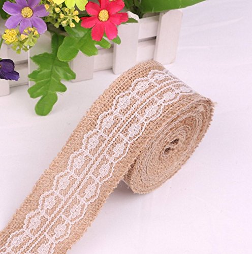 Freessom Lot De 5 Ruban Rouleau Toile De Jute Dentelle Lace Blanc Décoration Mariage Champêtre Chic Vintage Boheme Bricolage Fourniture DIY Maison Fête Noël Cadeau