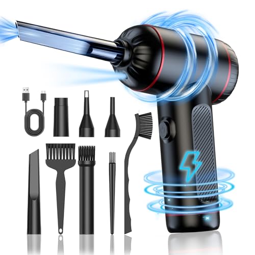 Maxisola Compressed Air Duster, Electric Dust Blower for Electronics Computers PC Keyboard Cleaning Kit Cordless Non-Canned - 3-Gear 50000RPM with Rechargeable 6000mAh Battery