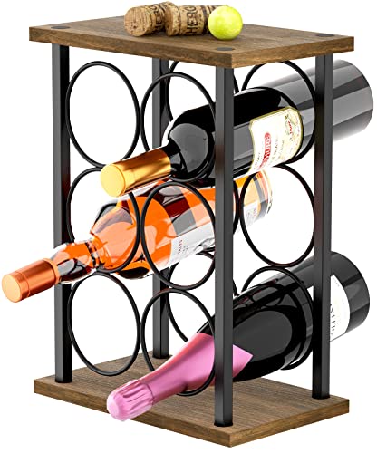 EKNITEY Kleine Weinregale auf der Arbeitsplatte - 6 Flaschen Theke Weinhalter für Zuhause, Küche, Bar, Speisekammer (Rustic) Cover
