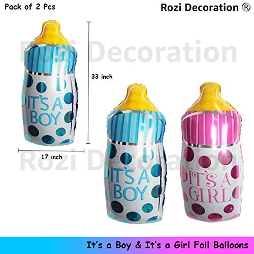 Image of Rozi Decoration Baby Shower Bottle Balloon 27 Inch Foil Balloons It's a Boy-Girl Printed For Welcome Home Baby Decoration Pink and Blue Pack of 2 Piece