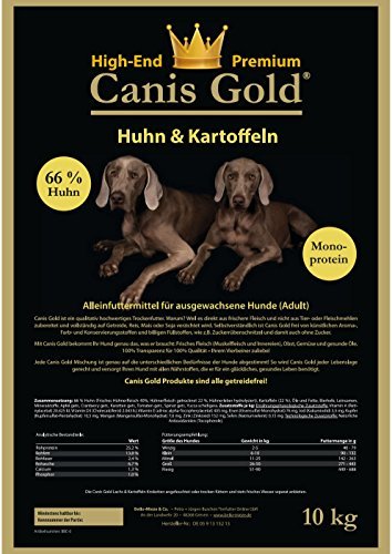 10 kg Canis Gold Adult 66% Huhn & Kartoffeln (Monoprotein) getreidefreies Super Premium Trockenfutter für Hunde | Hundefutter getreidefrei