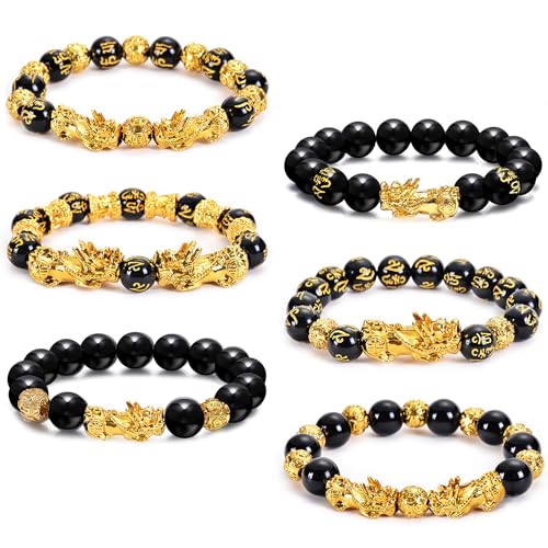 RIOSO Feng Shui Bracelets for Men Women Good Luck Black Obsidian Pixiu Beads Lucky Bracelet Set Dragon Attract Wealth Money Fortune Pi Yao Jewelry
